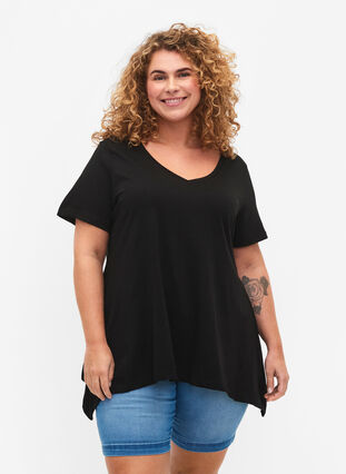 T-shirt i bomull med kort ärmar, Black SOLD, Model image number 0