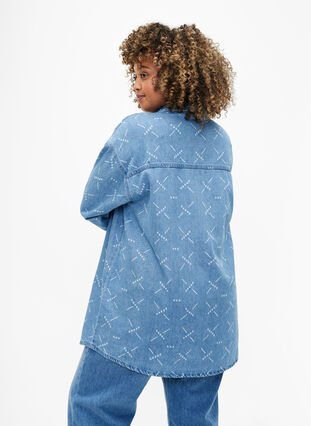 Jeansjacka med mönster och lös passform, Light blue denim, Model image number 1