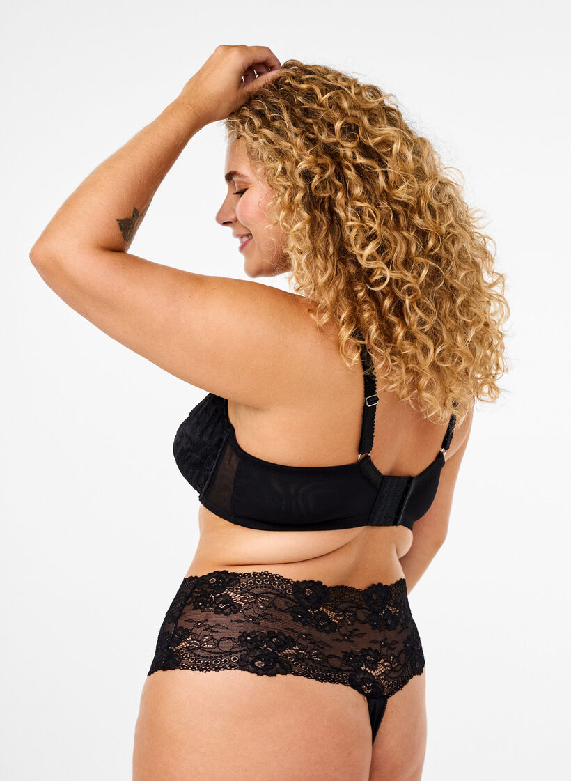 Heltäckande spets-BH med kedjedetalj, Black, Model image number 1