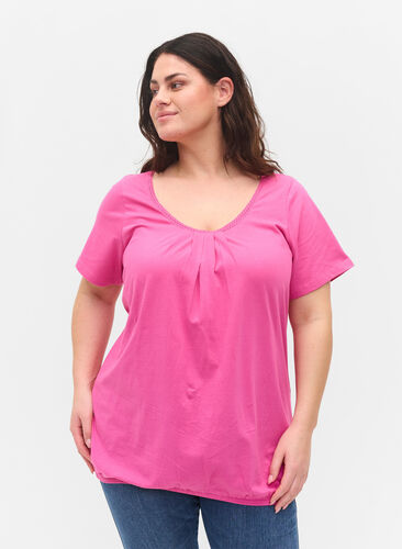 T-shirt i bomull med korta ärmar, Raspberry Rose, Model image number 0