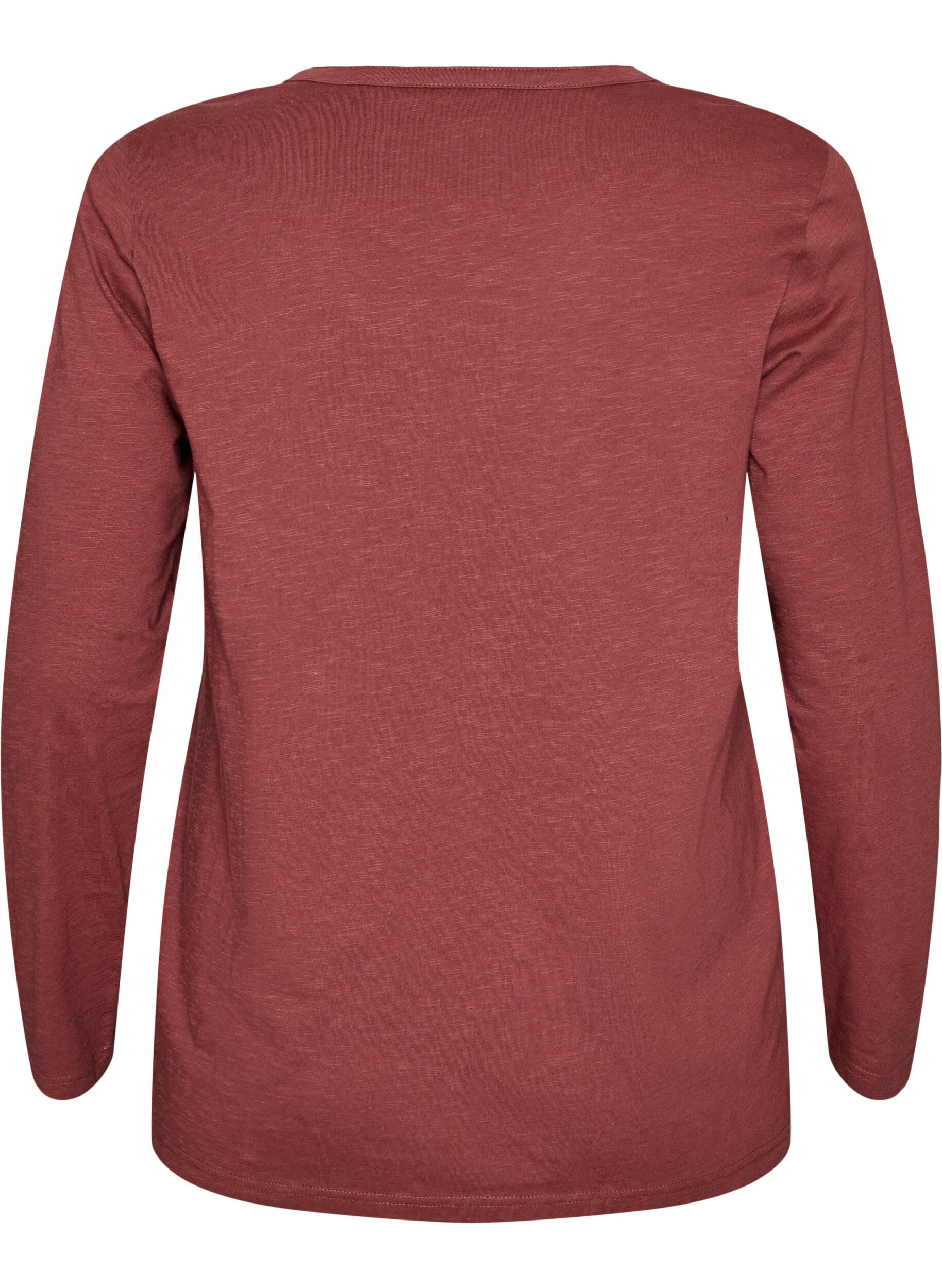 ZizziL&aring;ng&auml;rmad t-shirt med v-ringning och knappar, Brun, Packshot image number 1