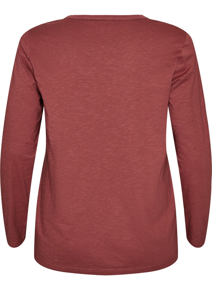 L&aring;ng&auml;rmad t-shirt med v-ringning och knappar, Brun, Packshot image number 1