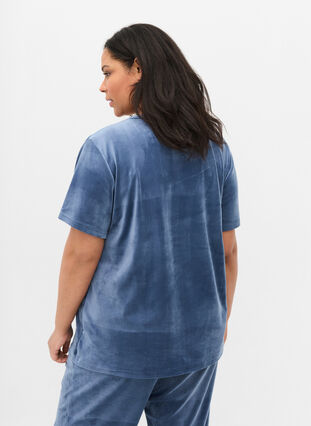 Kortärmad velour t-shirt, Vintage Indigo, Model image number 1
