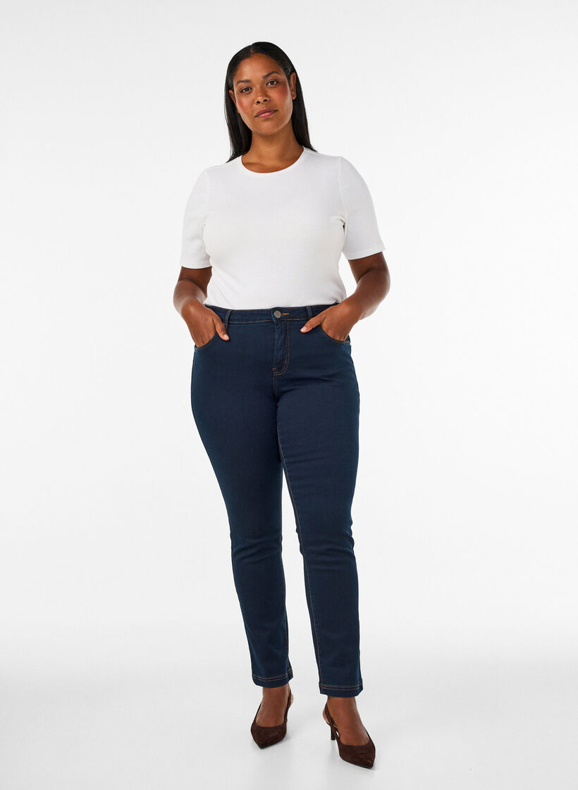 Slim fit Emily jeans med normalh&ouml;g midja, Bl&aring;, Model image number 1