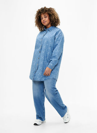 Jeansjacka med mönster och lös passform, Light blue denim, Model image number 2