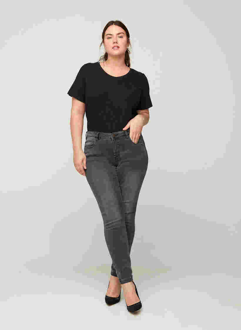 Super slim Amy jeans med hög midja, Dk Grey Denim, Model image number 5