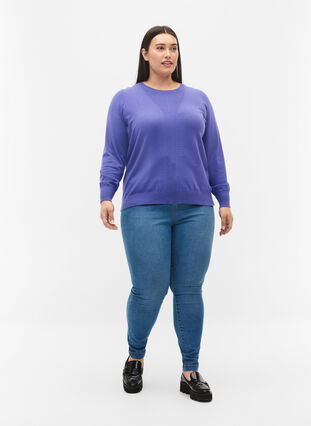 Enfärgad stickad tröja med ribbade detaljer, Purple Opulence Mel., Model image number 2