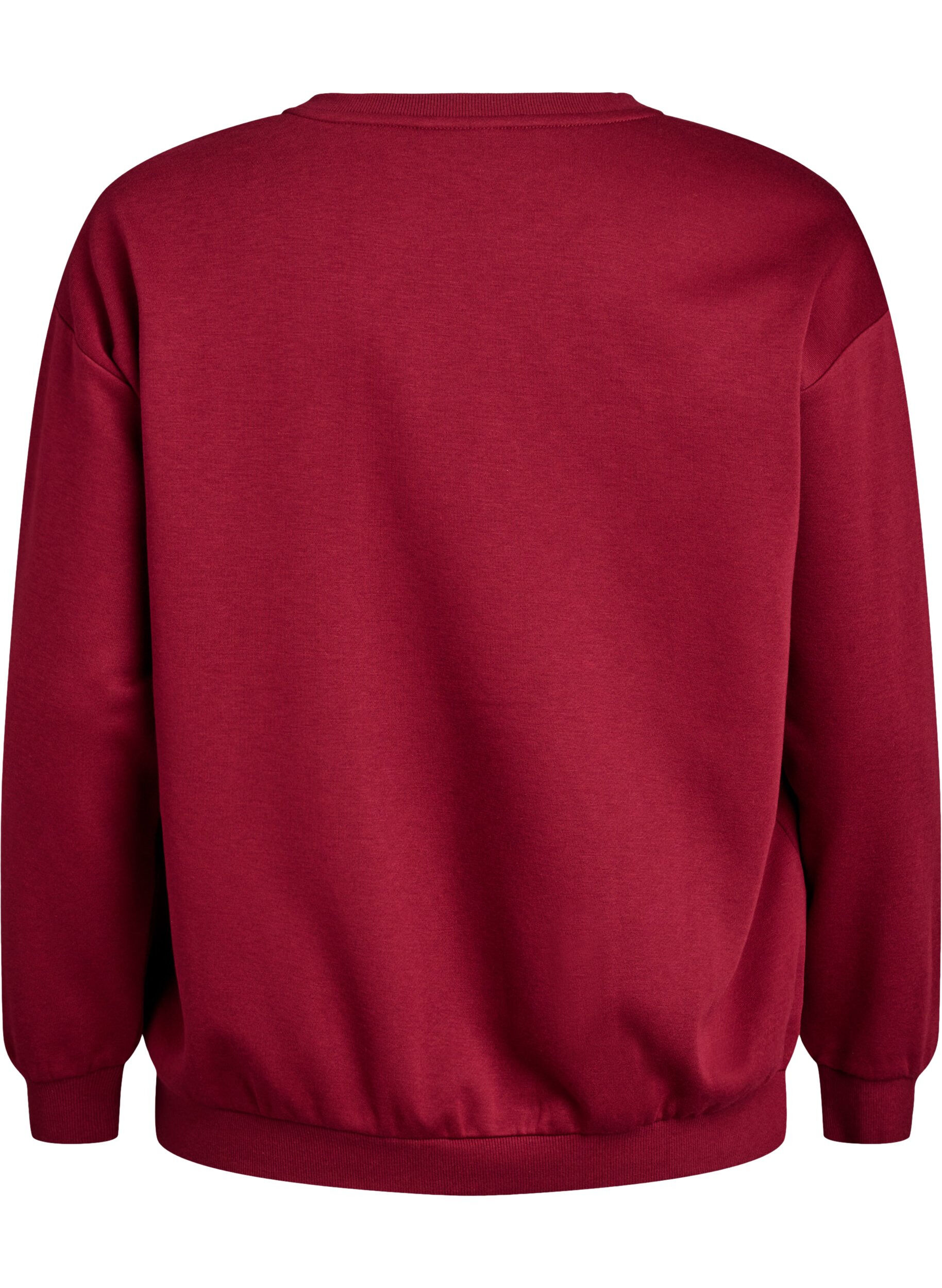 ZizziSweatshirt med frott&eacute;text, M&ouml;rk Bordeaux, Packshot image number 1