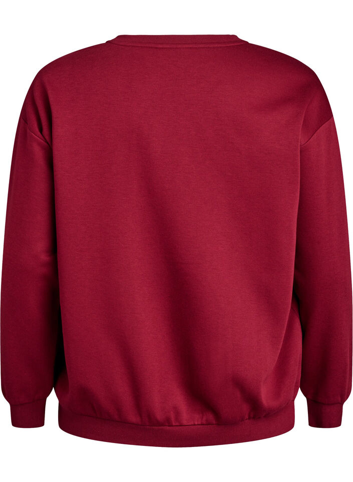Sweatshirt med frott&eacute;text, M&ouml;rk Bordeaux, Packshot image number 1