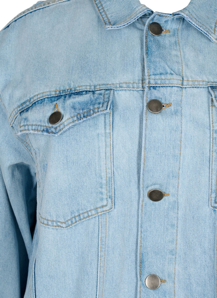 Löst sittande jeansjacka med slitdetaljer, Light blue denim, Packshot image number 2