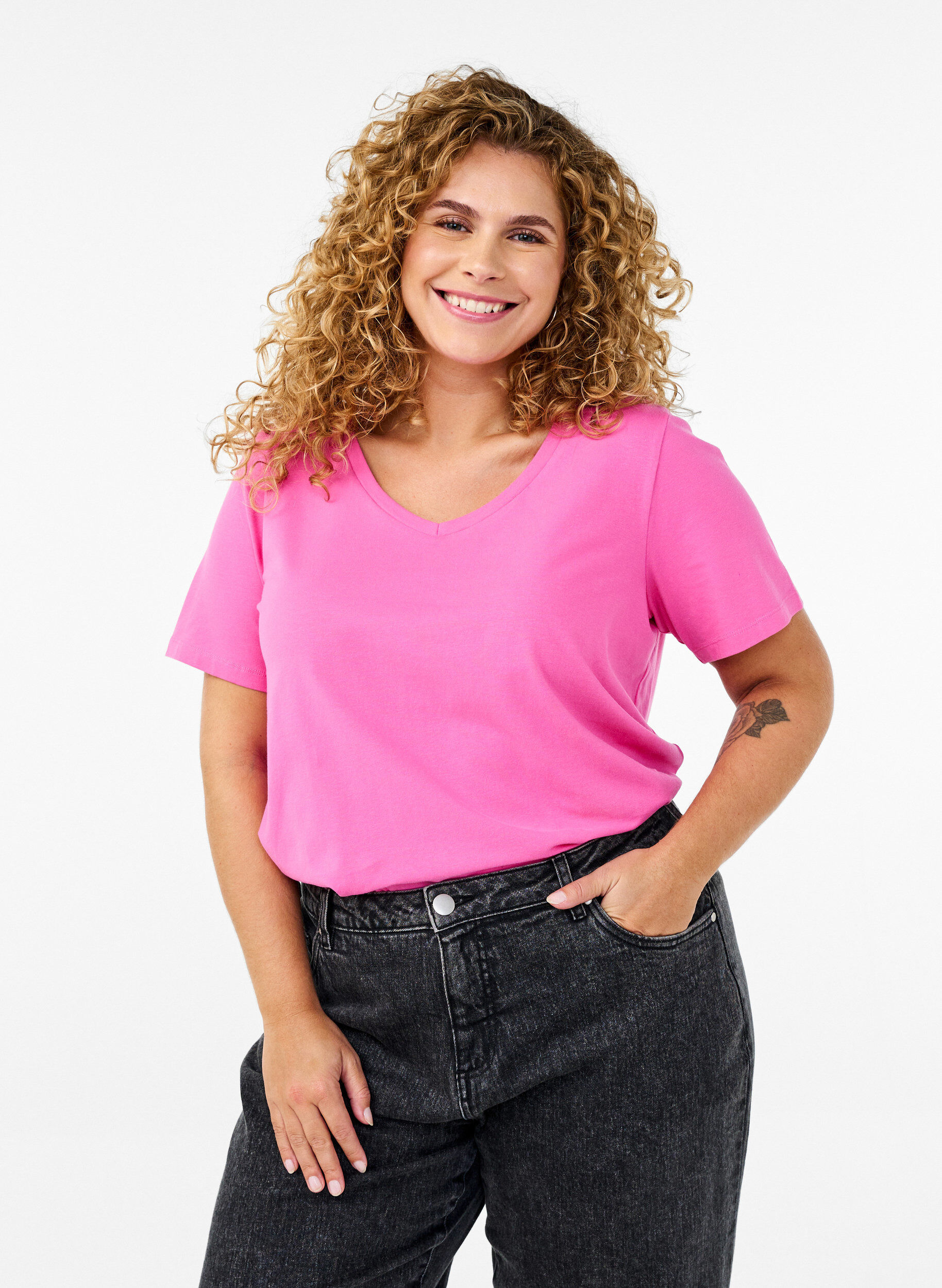Bas-t-shirt i bomull, Rosa, Model