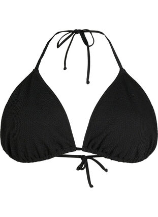 Triangelformad bikinibehå med crepe-struktur, Black, Packshot image number 0