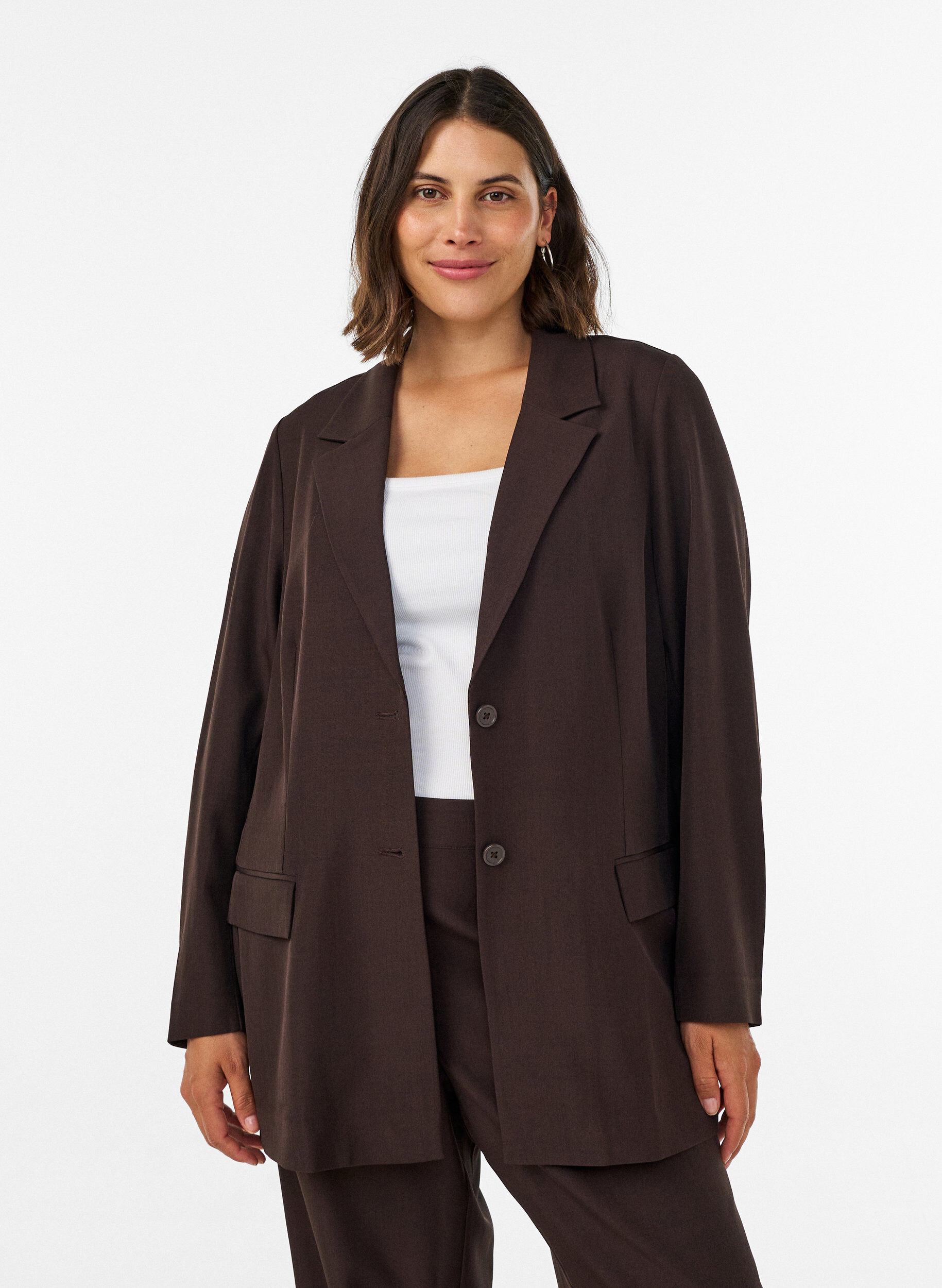 ZizziKavaj med fickor och slitsar, Brun, Model image number 0