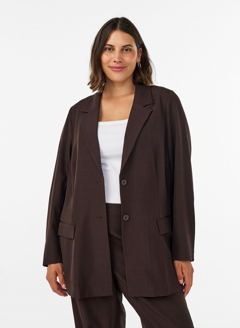 Kavaj med fickor och slitsar, Brun, Model image number 0