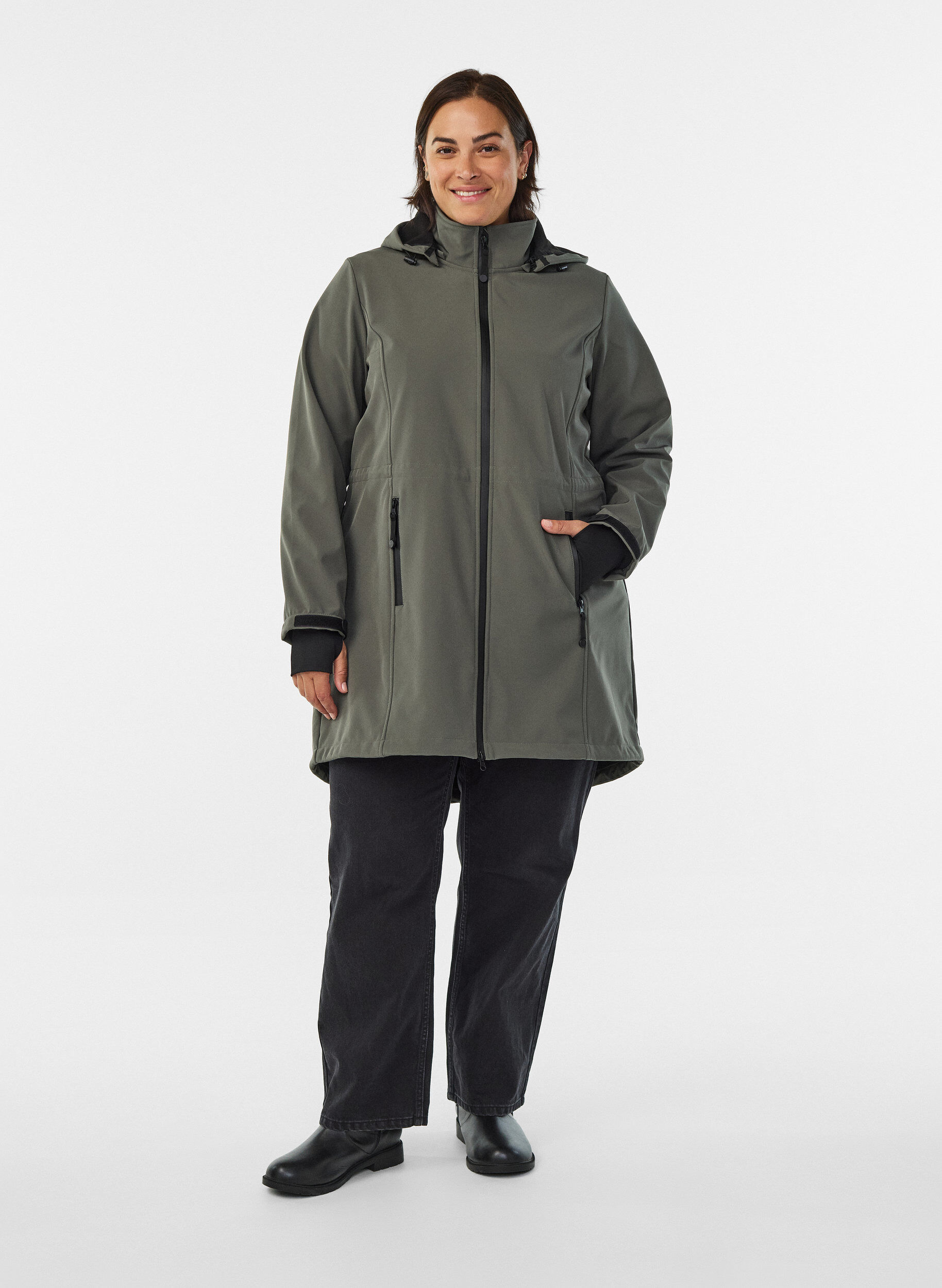 ZizziSoftshelljacka med avtagbar huva, Gr&aring;, Model image number 1