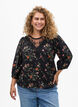 Blus med 3/4-&auml;rm och spetsdetaljer, Svart, Model image number 0