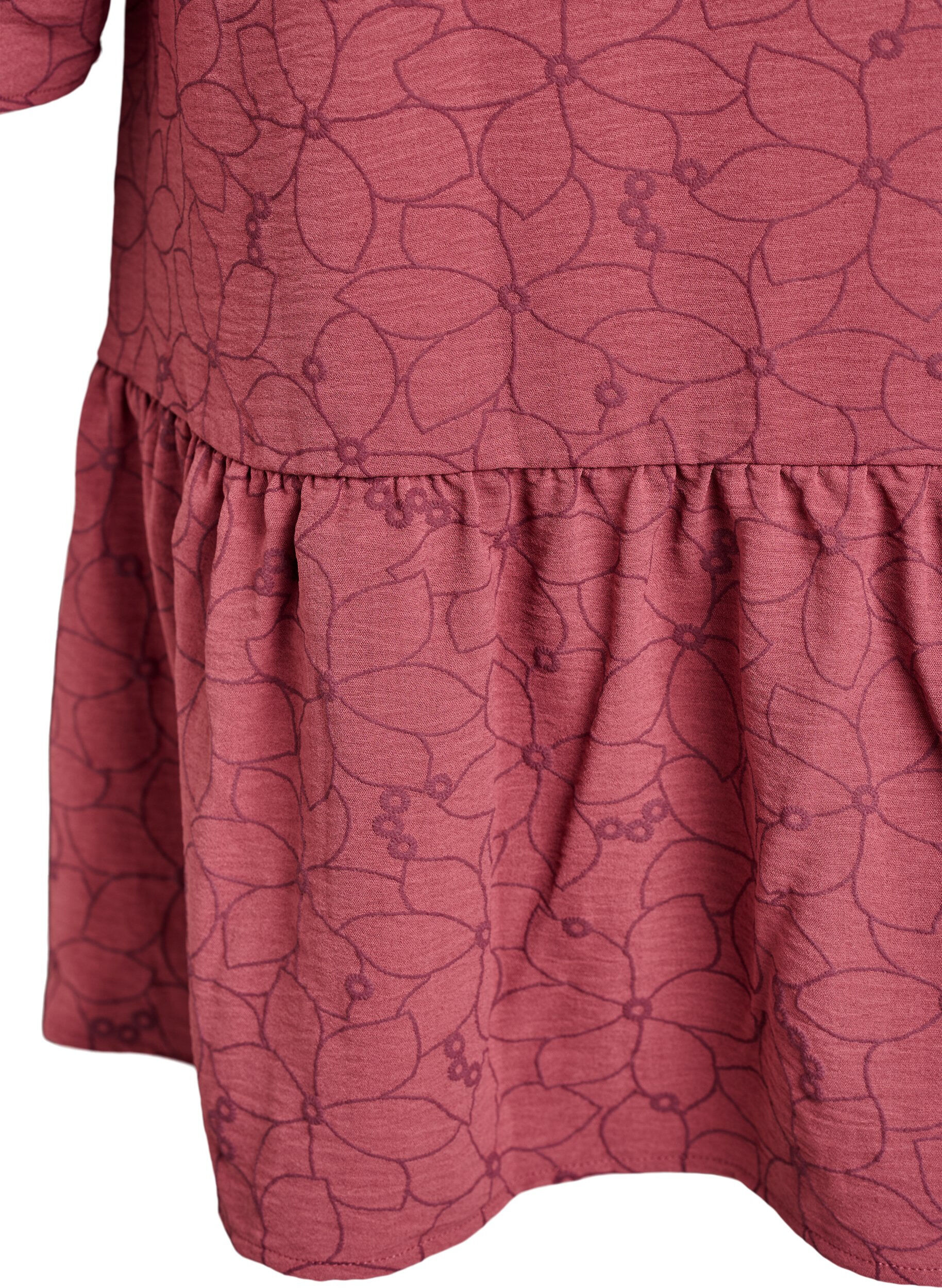 Zizzi Tunika med broderat blomm&ouml;nster och 3/4-&auml;rmar, Rosa, Packshot image number 3