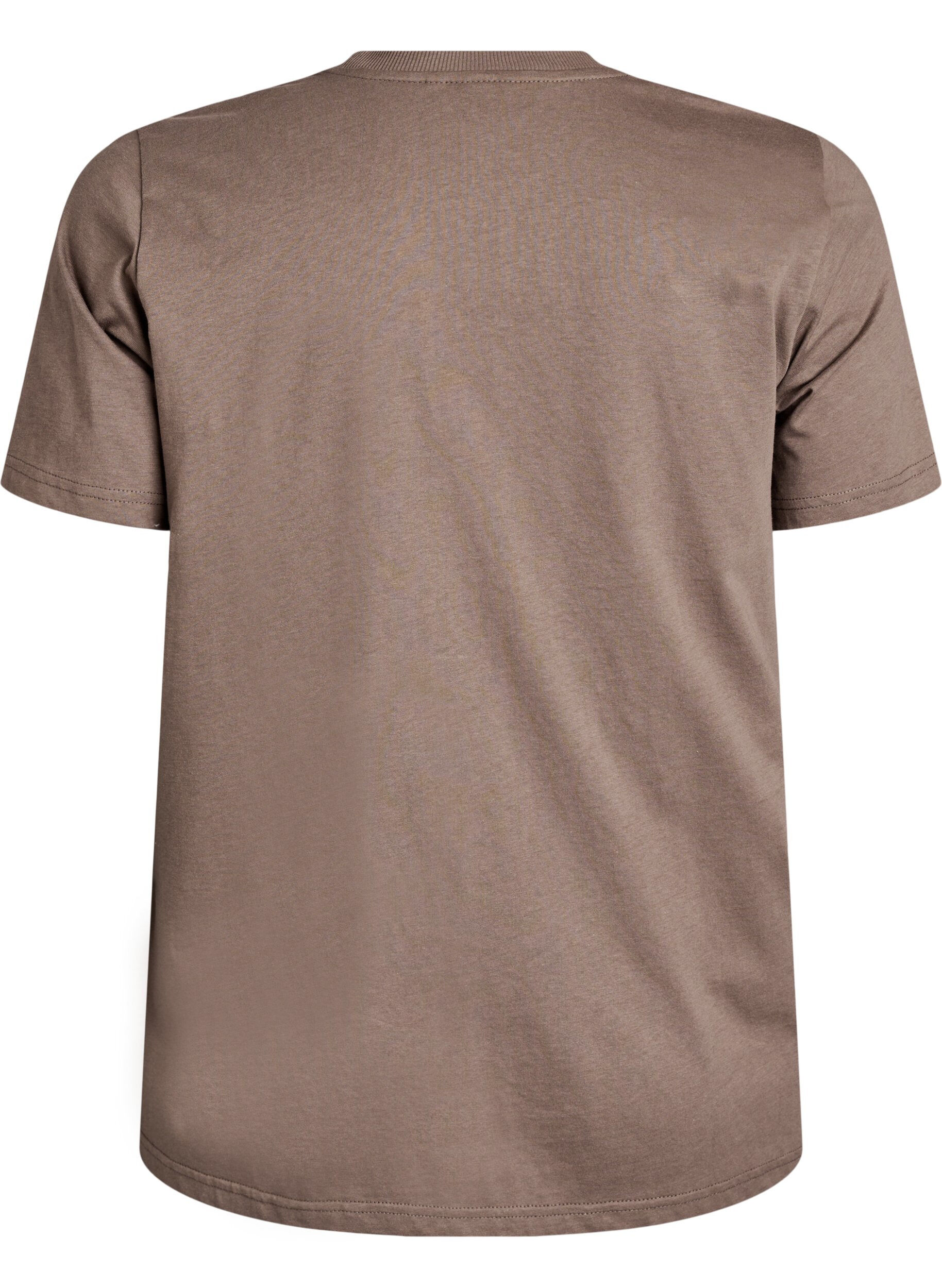 Zizzi Enkel t-shirt i bomull med rund halsringning, Brun, Packshot image number 1