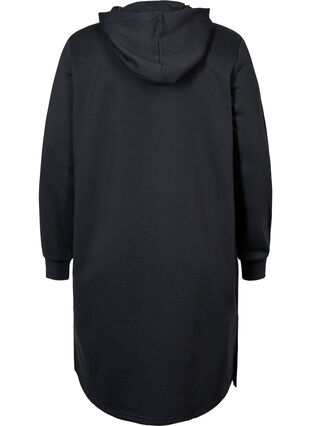 Sweatshirtklänning med huva och slits, Black, Packshot image number 1