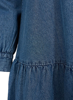 Jeansklänning med puffärmar och pärlknappar, Blue denim, Packshot image number 3