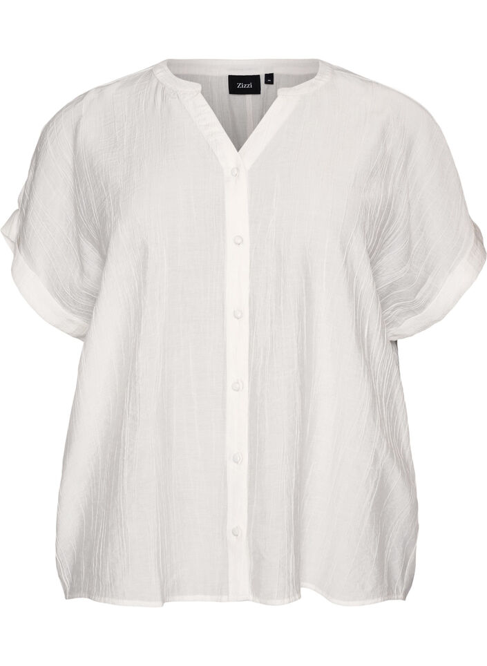 Blus i viskos med knappar och struktur, Vanilla, Packshot image number 0