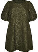 A-linjeformad kl&auml;nning i jacquard med puff&auml;rmar, Gr&ouml;n, Packshot image number 0