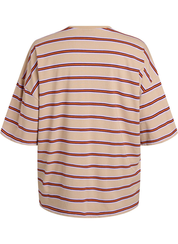 Oversize t-shirt med r&auml;nder och halvl&aring;nga &auml;rmar, Beige, Packshot image number 1