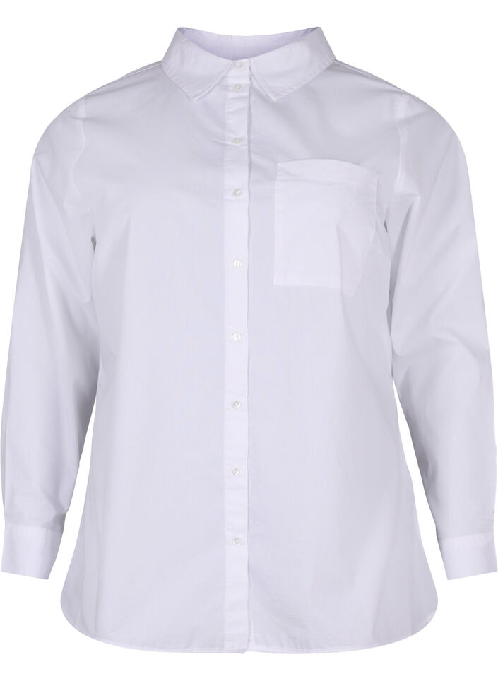 Skjorta i bomullsmix, Bright White, Packshot image number 0