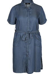 Kortärmad klänning i lyocell, Blue denim 