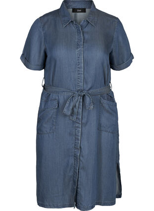 Kortärmad klänning i lyocell, Blue denim , Packshot image number 0