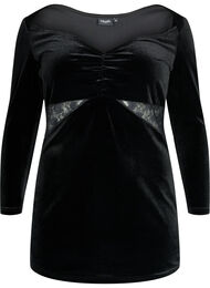 Kort klänning i velour med spetsdetalj, Black
