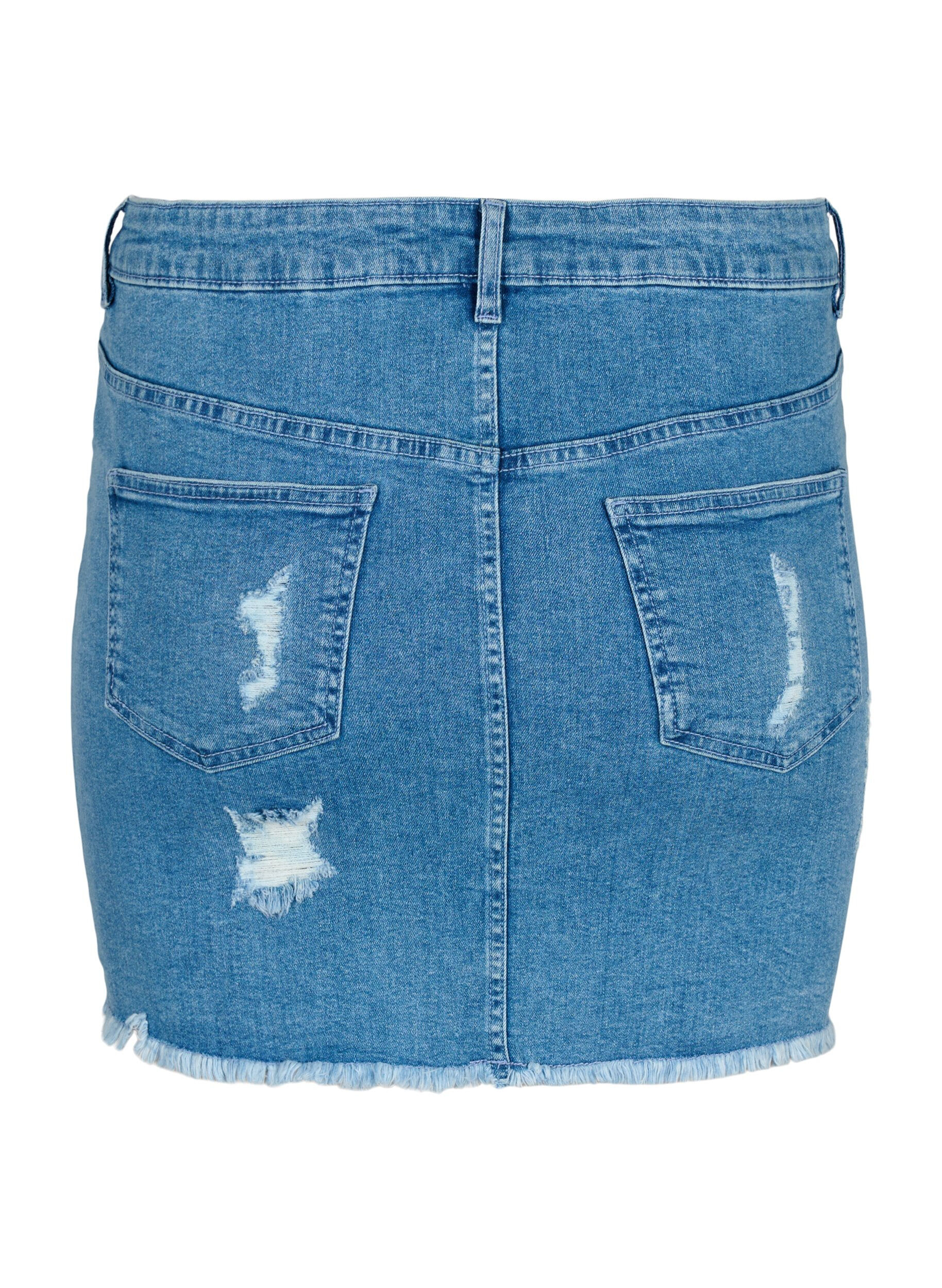 Zizzi Kroppsn&auml;ra denimkjol med r&aring; kant, Blue denim, Packshot image number 1