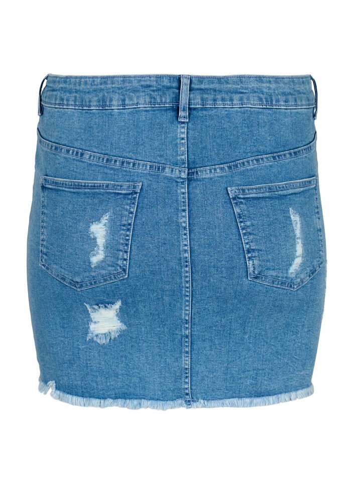 Kroppsnära denimkjol med rå kant, Blue denim, Packshot image number 1