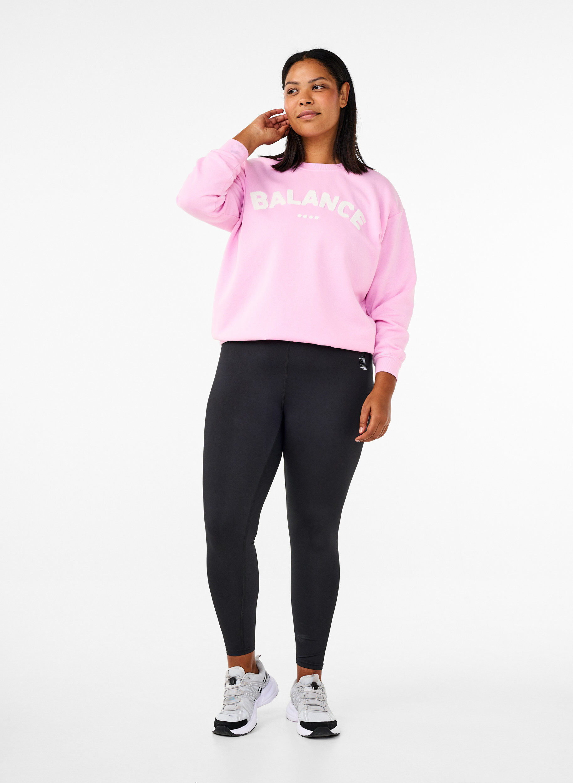 Zizzi Sweatshirt med frott&eacute;text, Rosa, Model image number 1