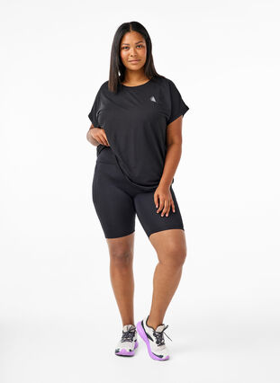 Åtsittande shorts med hög midja och fickor, Black, Model image number 3
