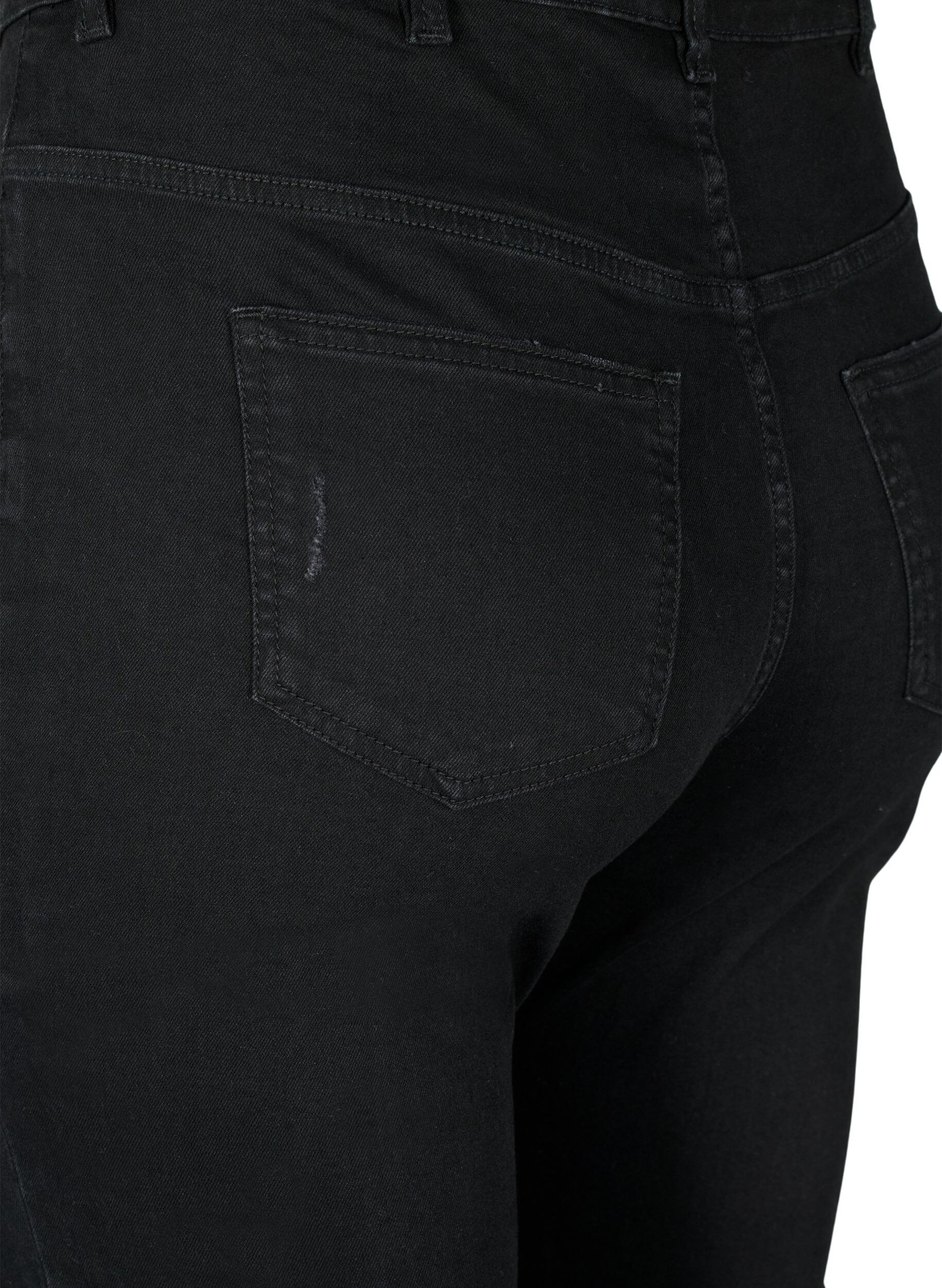 Zizzi Kroppsn&auml;ra jeans med slitdetaljer, Black, Packshot image number 3