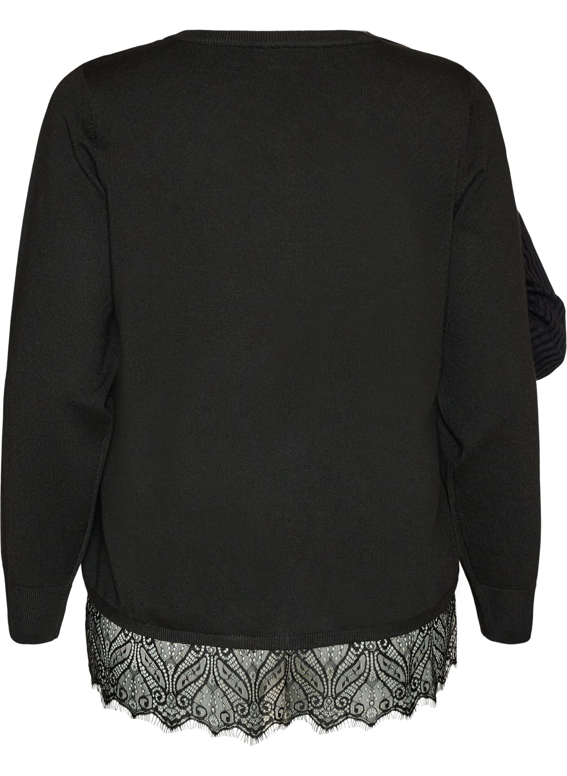 ZizziCardigan med bred spetskant, Svart, Packshot image number 1