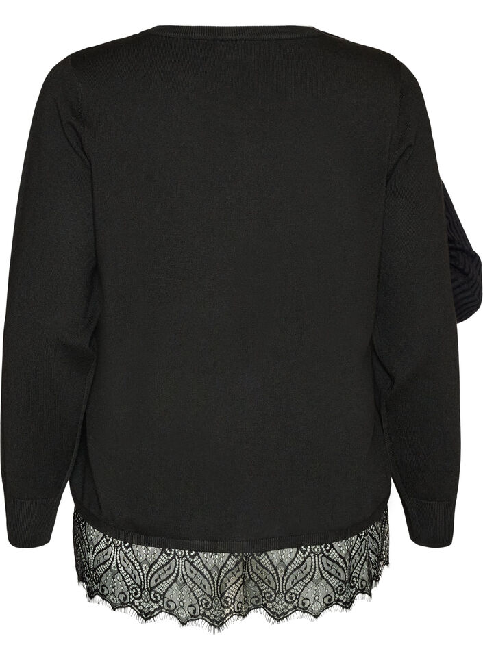 Cardigan med bred spetskant, Svart, Packshot image number 1