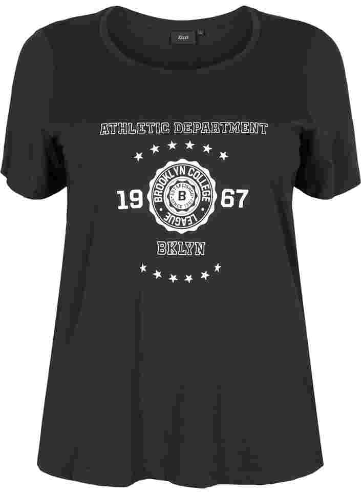 Kortärmad t-shirt i bomull med print, Black, Packshot image number 0