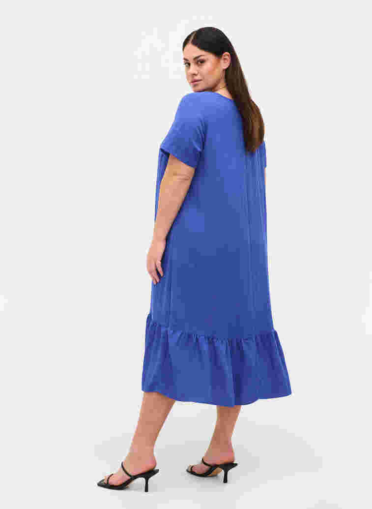 Kortärmad viskosklänning med v-ringning, Dazzling Blue, Model image number 1