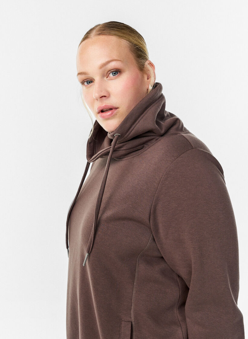 Sweatshirt med h&ouml;g krage och fickor, Brun, Image image number 0