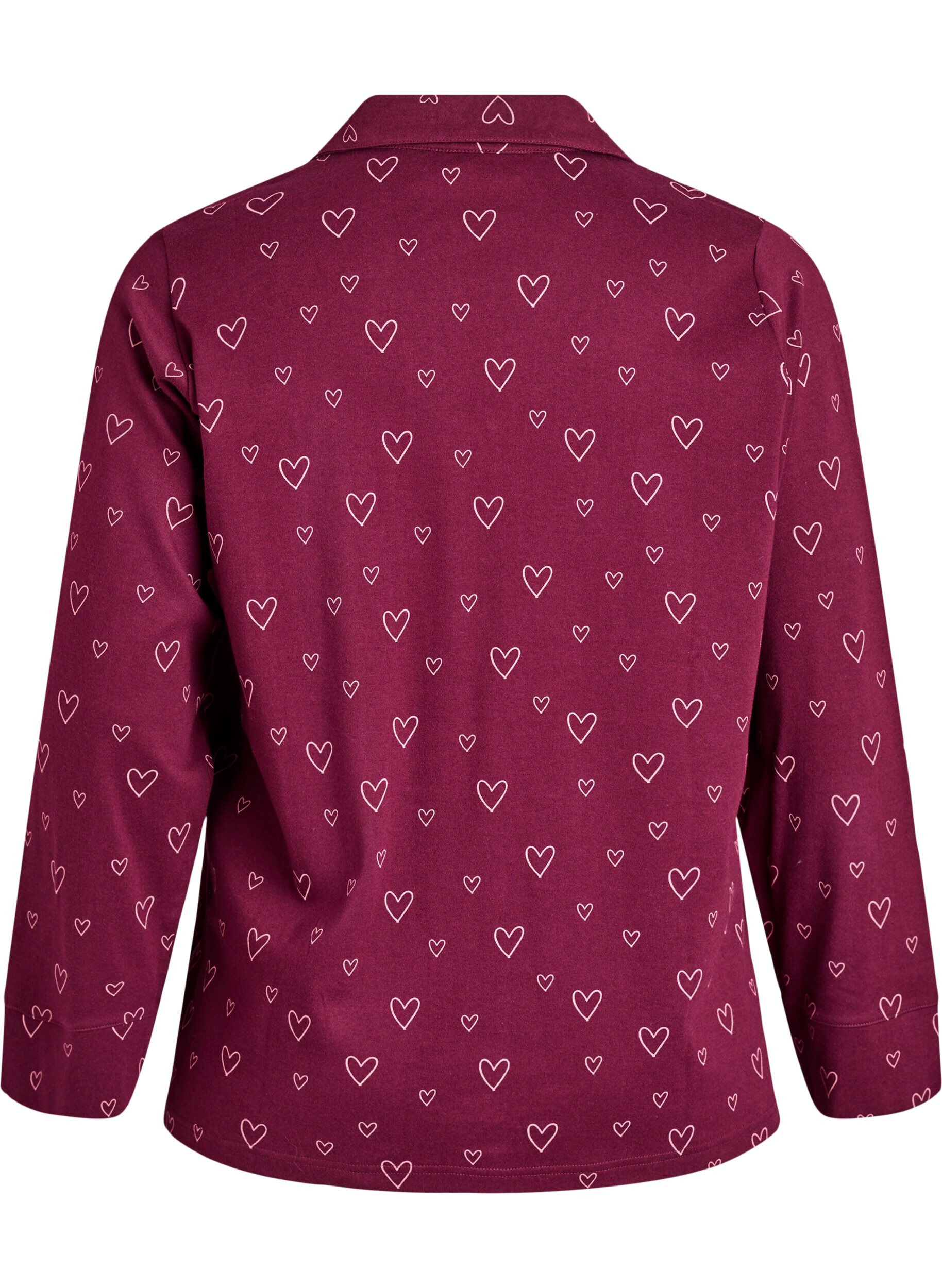 Zizzi Pyjamasskjorta i bomull med br&ouml;stficka, M&ouml;rk Bordeaux, Packshot image number 1