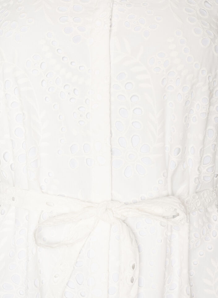 Skjortkl&auml;nning i broderie anglaise med knytb&auml;lte, Vit, Packshot image number 2