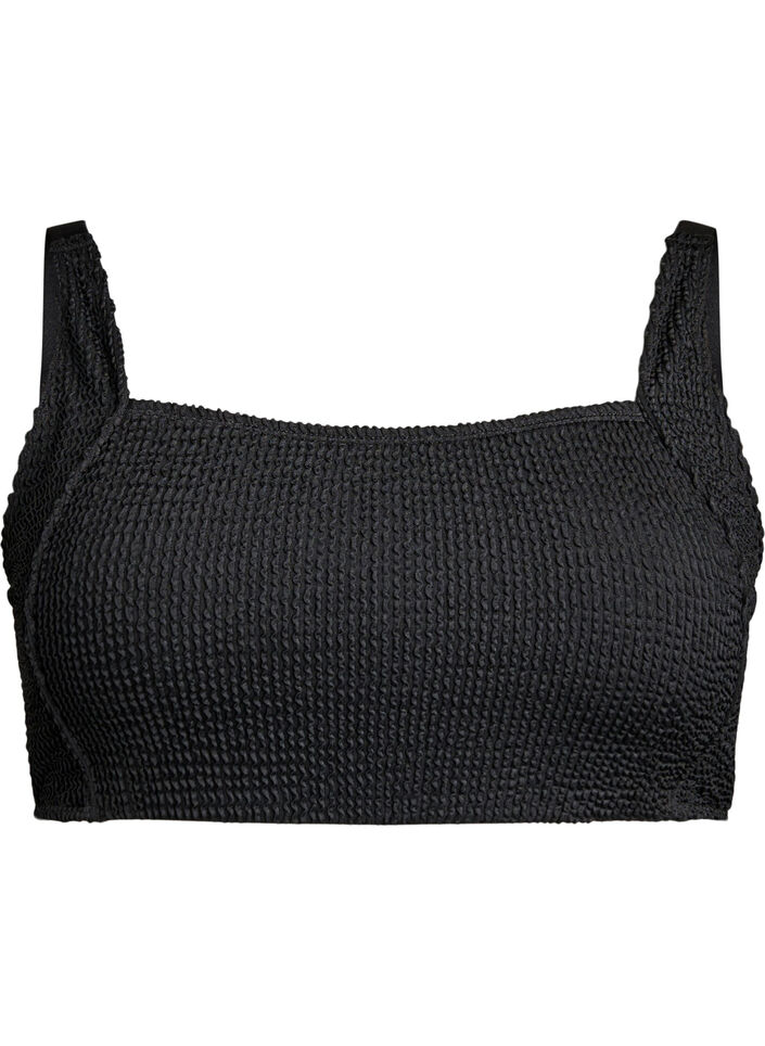 Bikinitopp i crêpe med justerbara axelband, Svart, Packshot image number 0