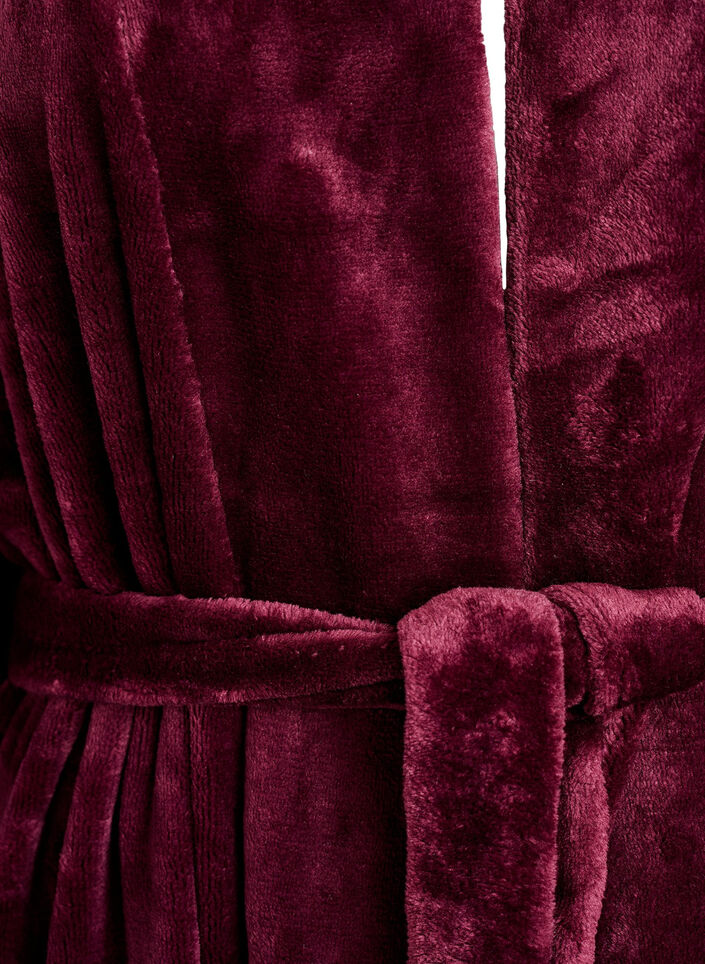 Morgonrock i mjuk velour med fickor, M&ouml;rk Bordeaux, Packshot image number 2