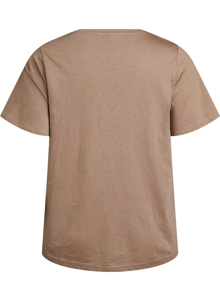 Kort&auml;rmad enkel t-shirt med v-ringning, Brun, Packshot image number 1