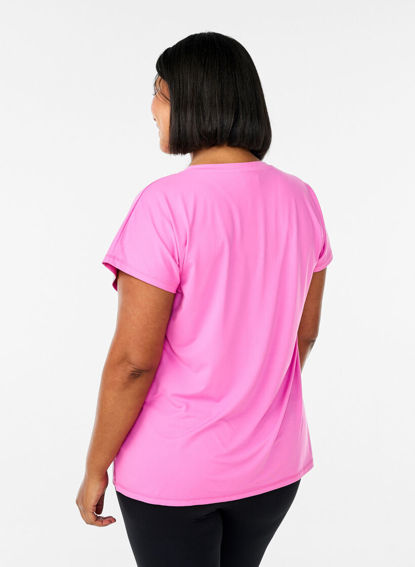 Tr&auml;nings t-shirt med v-ringning och l&ouml;s passform, Rosa, Model image number 1