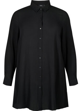 Lång viskosskjorta med långa ärmar, Black, Packshot image number 0