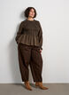 Rutig blus med smock och peplum, Brun, Model image number 1