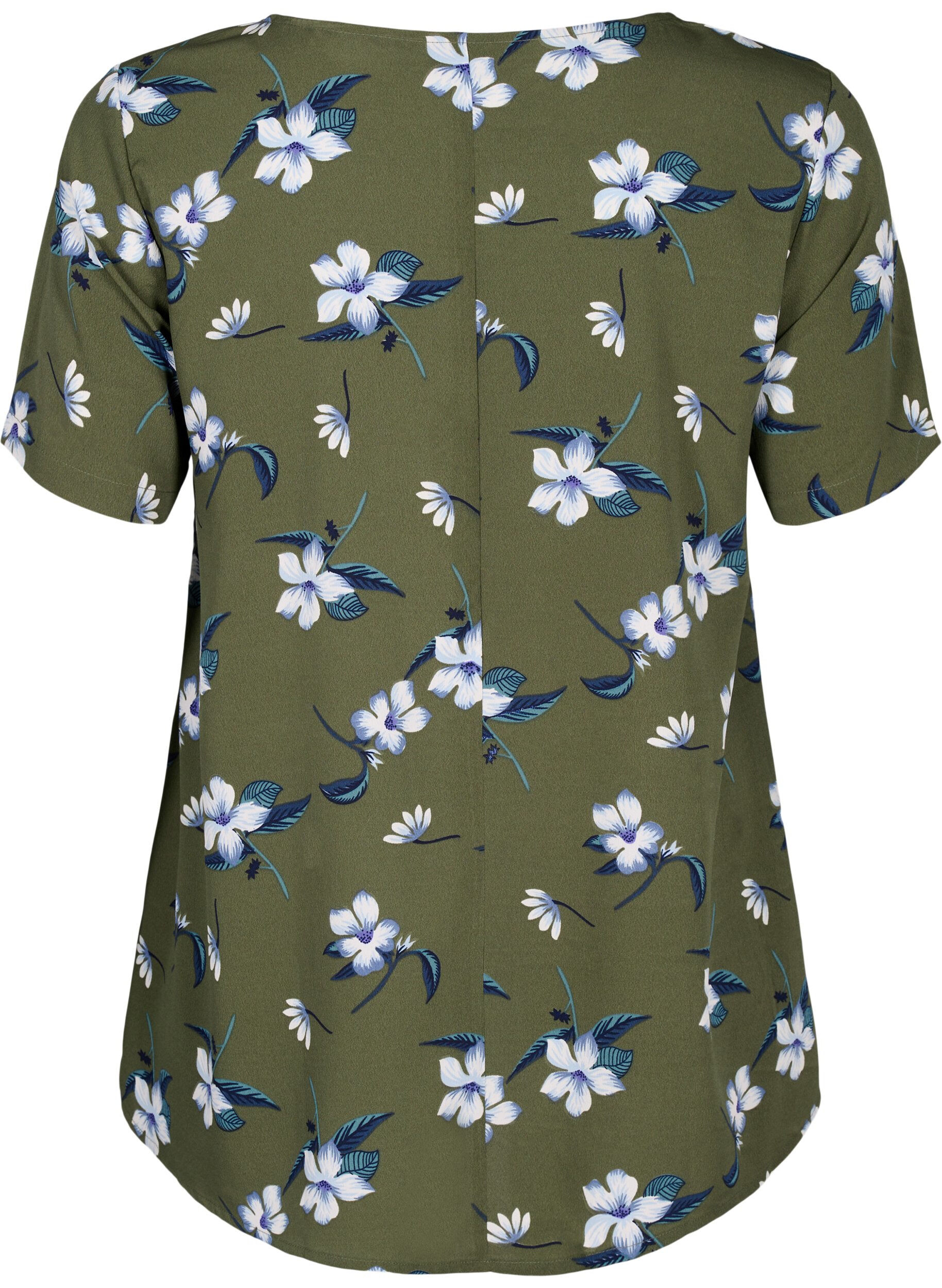 Zizzi FLASH - blus med kort &auml;rm och tryck, Olive Night Flower, Packshot image number 1